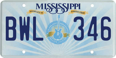 MS license plate BWL346
