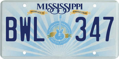 MS license plate BWL347