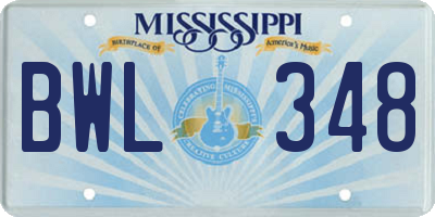 MS license plate BWL348