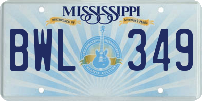 MS license plate BWL349