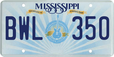 MS license plate BWL350