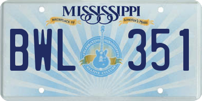 MS license plate BWL351