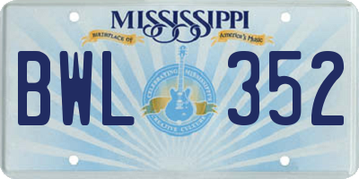 MS license plate BWL352