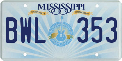 MS license plate BWL353