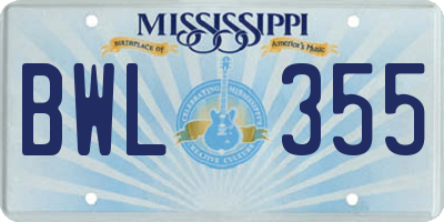 MS license plate BWL355