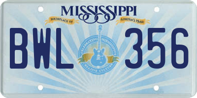 MS license plate BWL356
