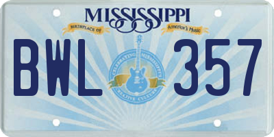 MS license plate BWL357