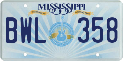 MS license plate BWL358