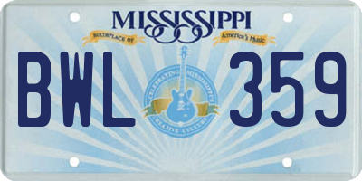 MS license plate BWL359