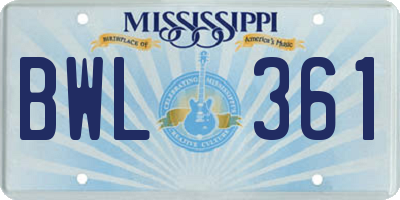 MS license plate BWL361