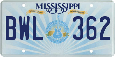 MS license plate BWL362