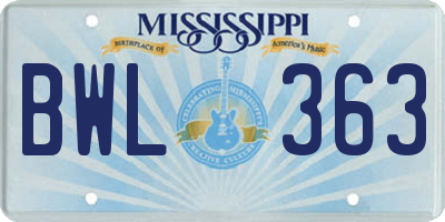 MS license plate BWL363