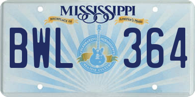 MS license plate BWL364