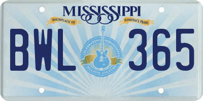 MS license plate BWL365