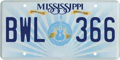 MS license plate BWL366