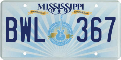 MS license plate BWL367