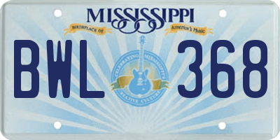 MS license plate BWL368