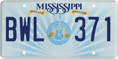MS license plate BWL371