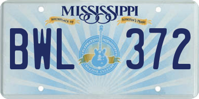 MS license plate BWL372