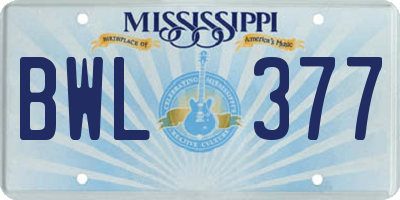 MS license plate BWL377