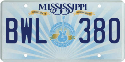 MS license plate BWL380