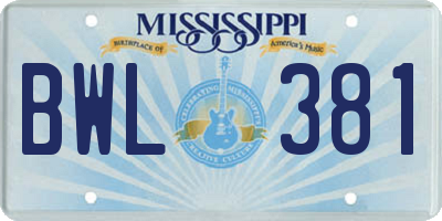 MS license plate BWL381