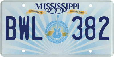 MS license plate BWL382