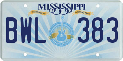 MS license plate BWL383