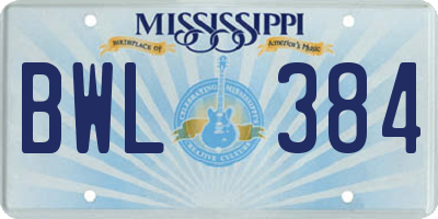 MS license plate BWL384