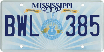 MS license plate BWL385