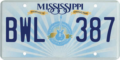 MS license plate BWL387