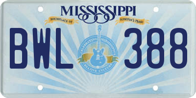 MS license plate BWL388