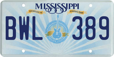 MS license plate BWL389