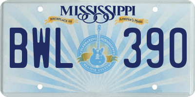 MS license plate BWL390