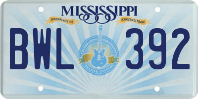 MS license plate BWL392