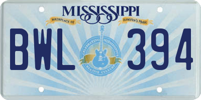 MS license plate BWL394