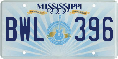 MS license plate BWL396