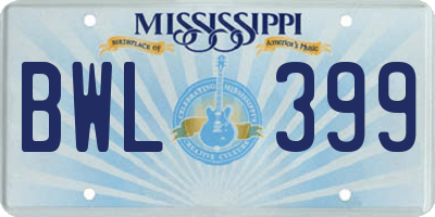 MS license plate BWL399