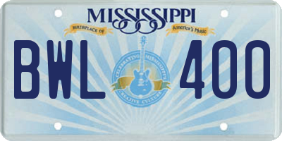 MS license plate BWL400