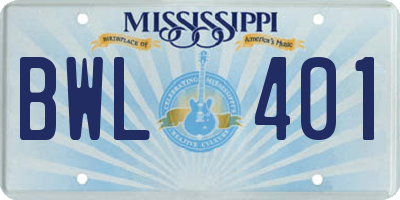 MS license plate BWL401