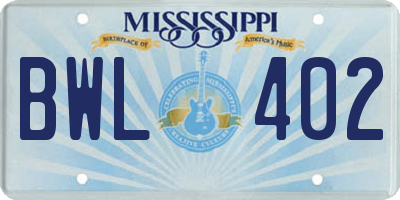 MS license plate BWL402