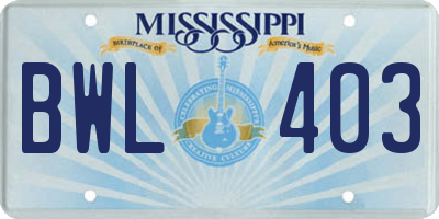 MS license plate BWL403
