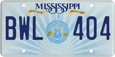 MS license plate BWL404