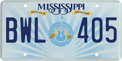 MS license plate BWL405
