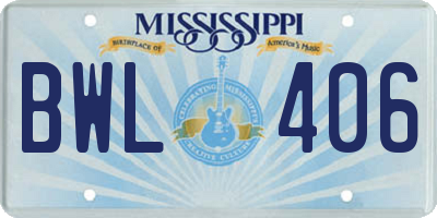 MS license plate BWL406