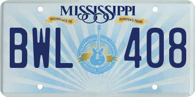 MS license plate BWL408