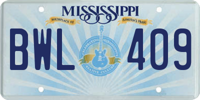 MS license plate BWL409