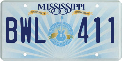 MS license plate BWL411