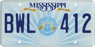 MS license plate BWL412