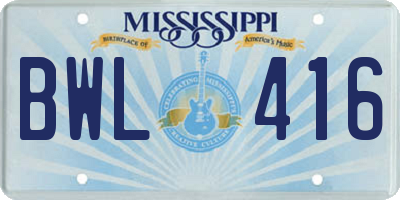 MS license plate BWL416